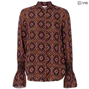 A.L.C. Aubrey Print Silk Printed Blouse Burgundy Gold Medallion Size 0